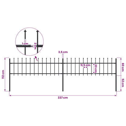 Garden Fence with Spear Top Steel 337x60 cm Black