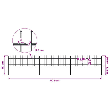Garden Fence with Spear Top Steel 504x60 cm Black