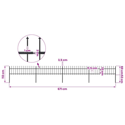 Garden Fence with Spear Top Steel 671x60 cm Black