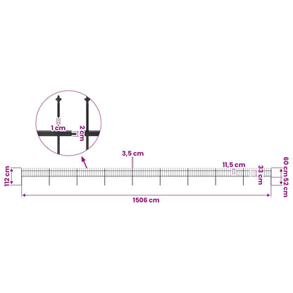 Garden Fence with Spear Top Steel 1506x60 cm Black