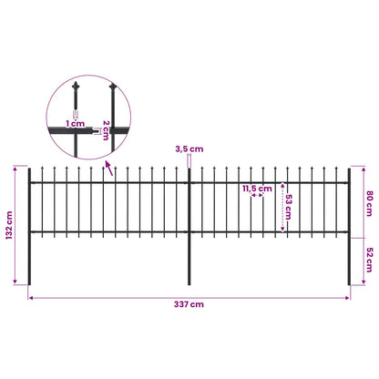Garden Fence with Spear Top Steel 337x80 cm Black