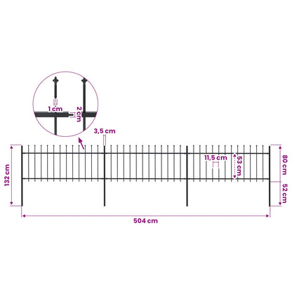 Garden Fence with Spear Top Steel 504x80 cm Black
