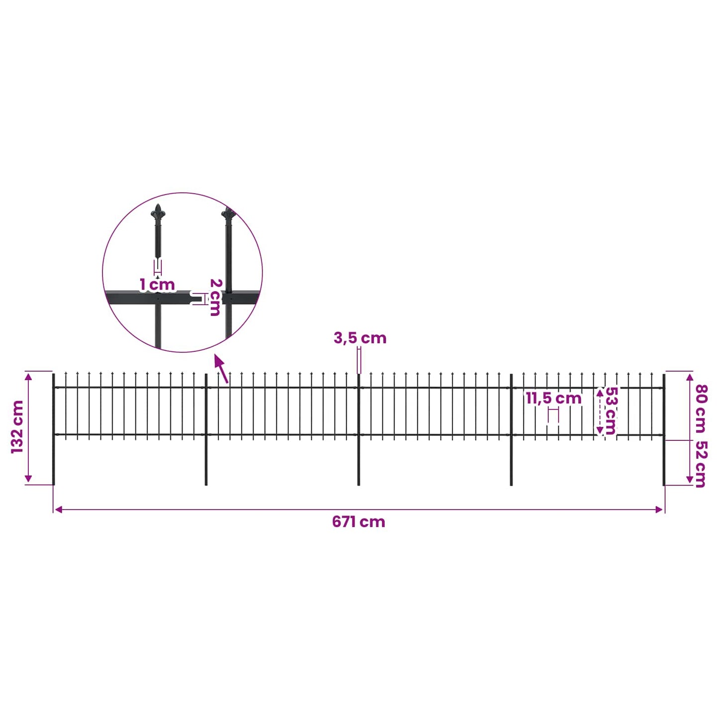Garden Fence with Spear Top Steel 671x80 cm Black
