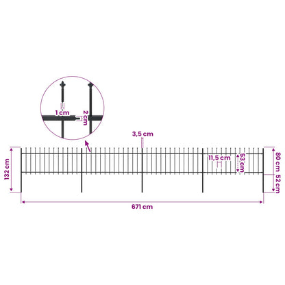Garden Fence with Spear Top Steel 671x80 cm Black
