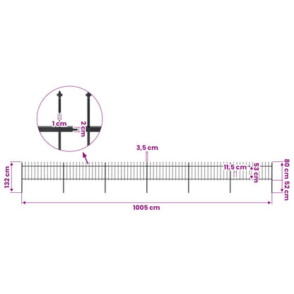 Garden Fence with Spear Top Steel 1005x80 cm Black