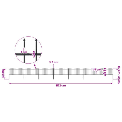 Garden Fence with Spear Top Steel 1172x80 cm Black