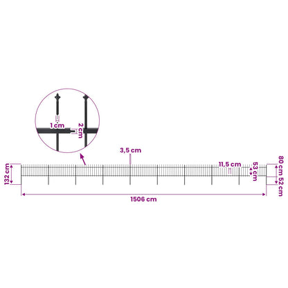 Garden Fence with Spear Top Steel 1506x80 cm Black