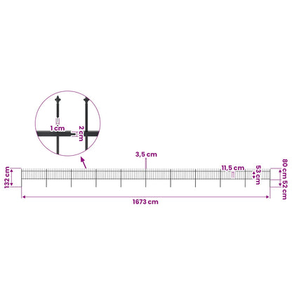 Garden Fence with Spear Top Steel 1673x80 cm Black