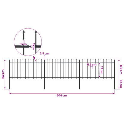 Garden Fence with Spear Top Steel 504x100 cm Black