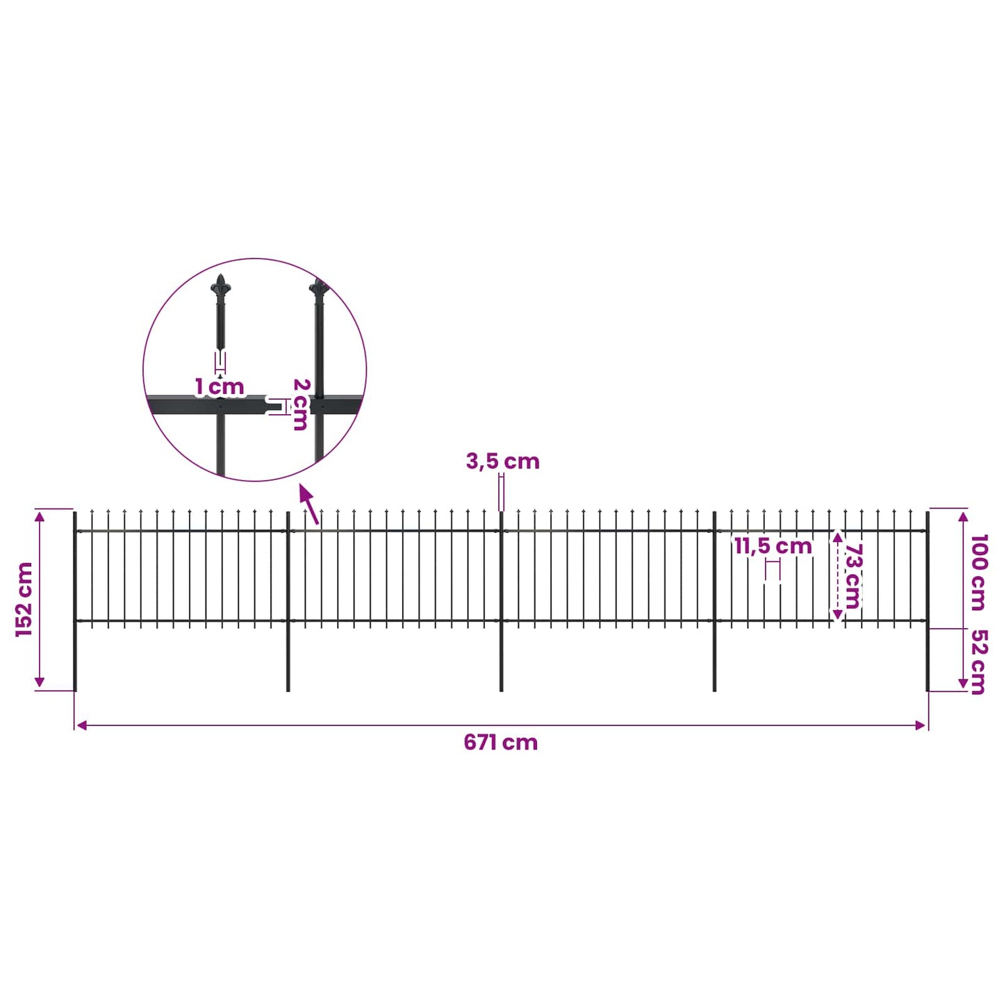 Garden Fence with Spear Top Steel 671x100 cm Black