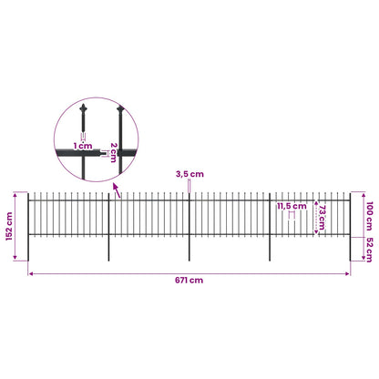 Garden Fence with Spear Top Steel 671x100 cm Black