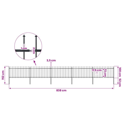 Garden Fence with Spear Top Steel 838x100 cm Black