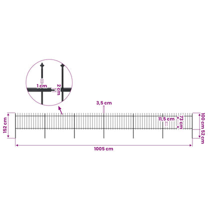 Garden Fence with Spear Top Steel 1005x100 cm Black