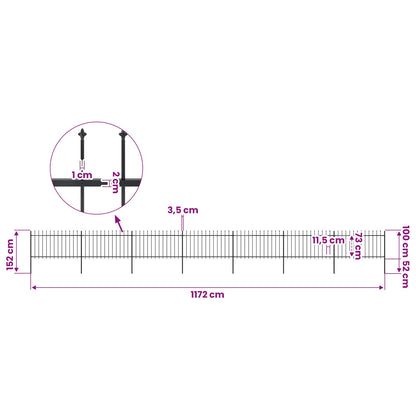 Garden Fence with Spear Top Steel 1172x100 cm Black