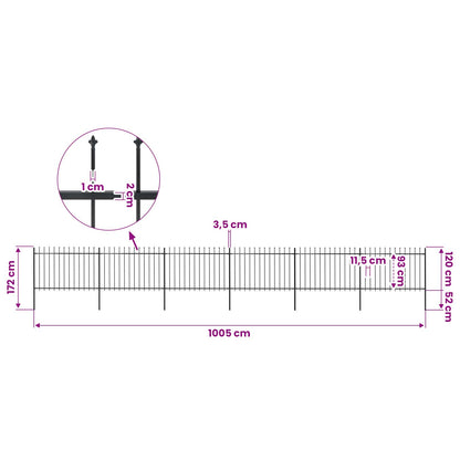 Garden Fence with Spear Top Steel 1005x120 cm Black