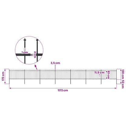 Garden Fence with Spear Top Steel 1172x120 cm Black