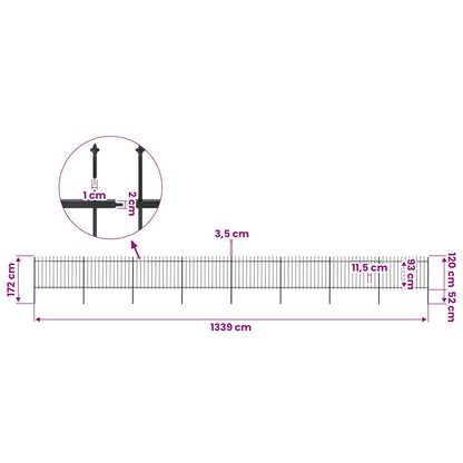 Garden Fence with Spear Top Steel 1339x120 cm Black