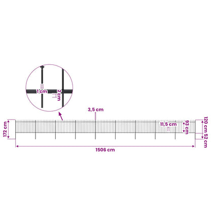 Garden Fence with Spear Top Steel 1506x120 cm Black