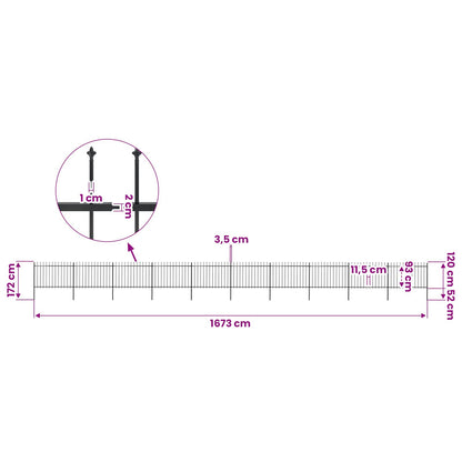 Garden Fence with Spear Top Steel 1673x120 cm Black