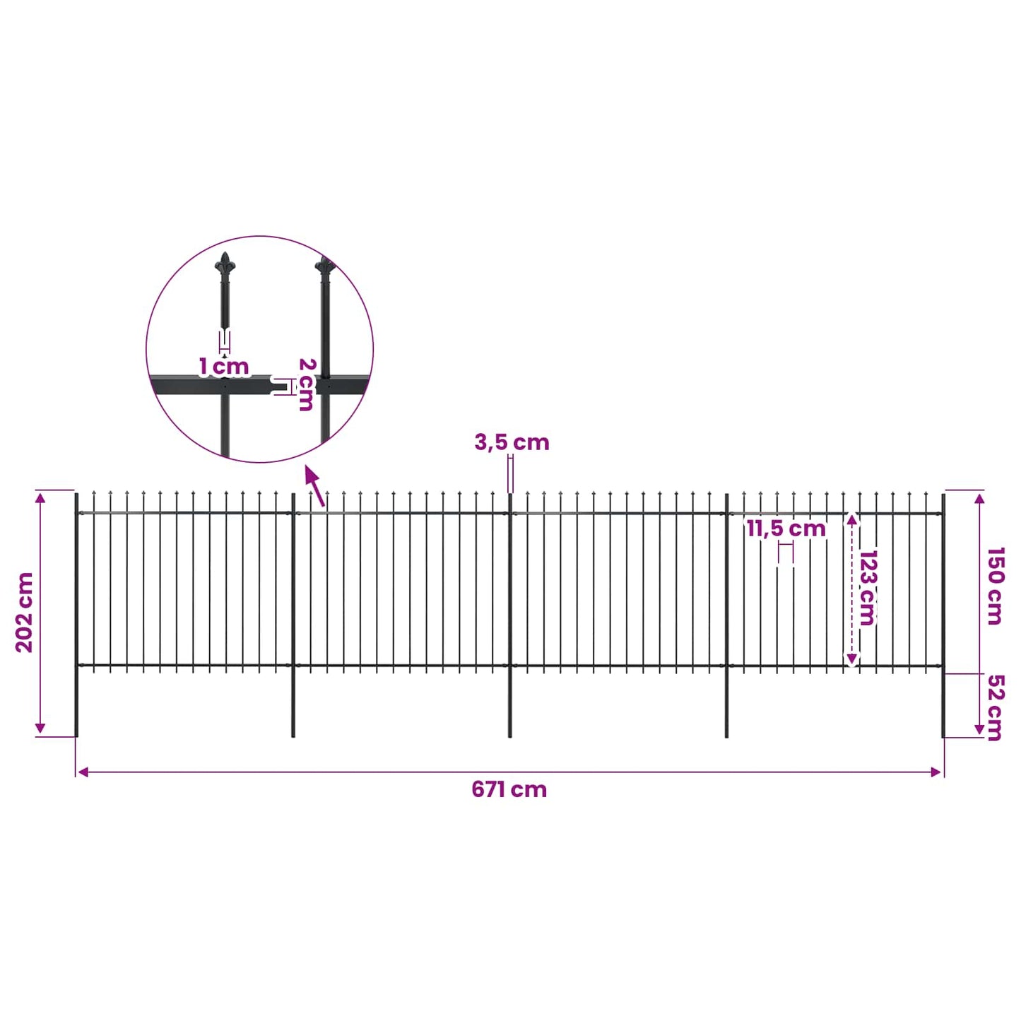 Garden Fence with Spear Top Steel 671x150 cm Black
