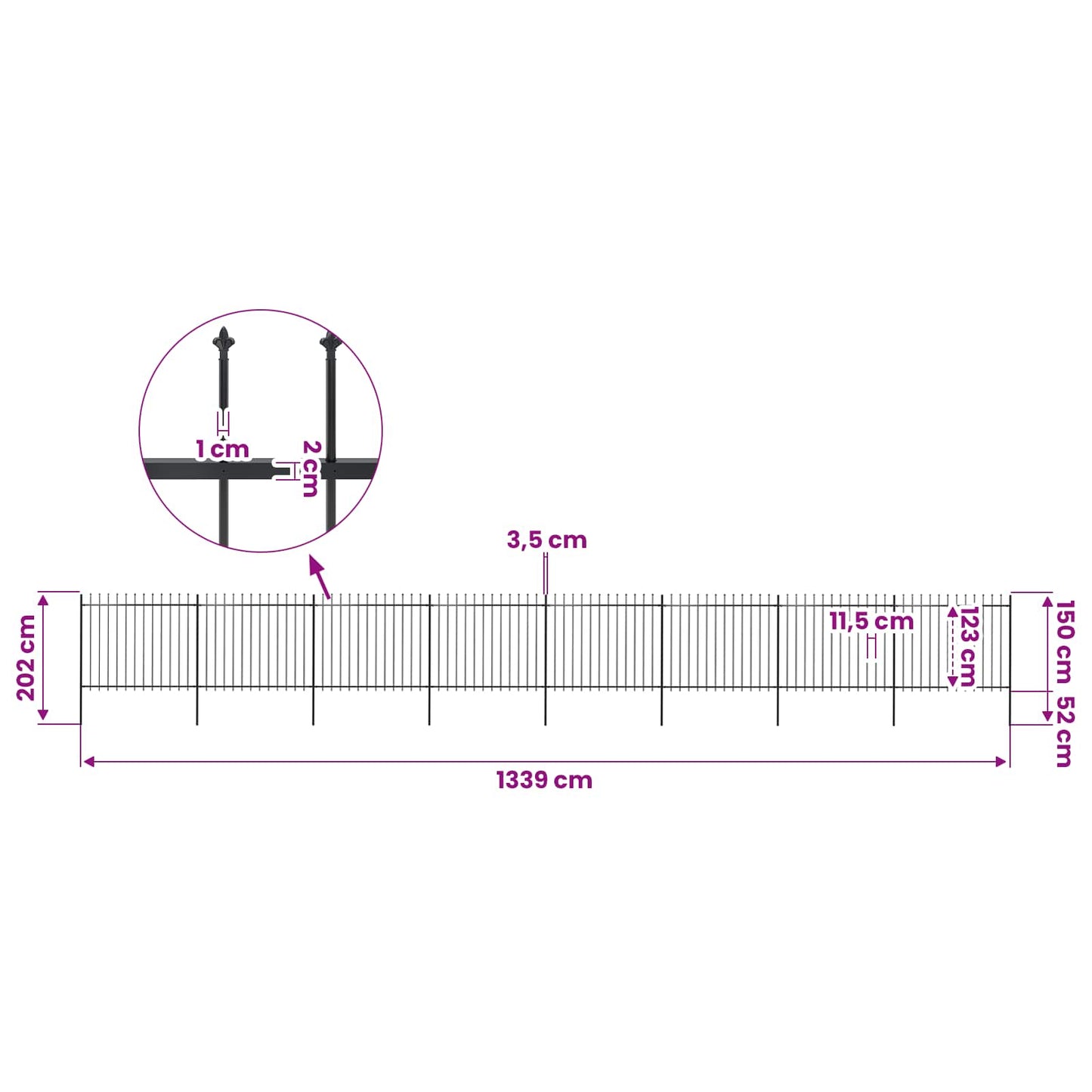 Garden Fence with Spear Top Steel 1339x150 cm Black