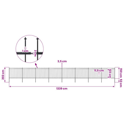 Garden Fence with Spear Top Steel 1339x150 cm Black