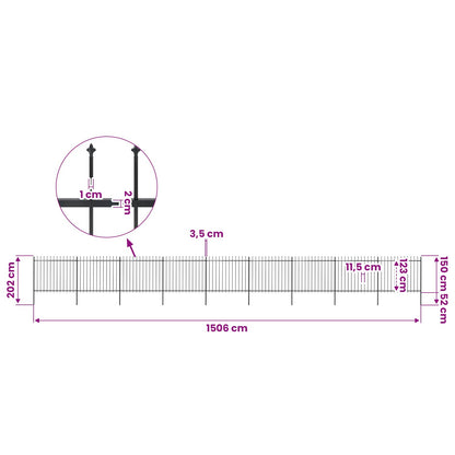 Garden Fence with Spear Top Steel 1506x150 cm Black