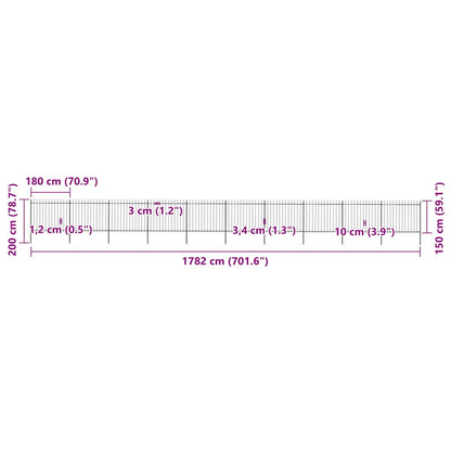 Garden Fence with Spear Top Steel 1781.5x150 cm Black
