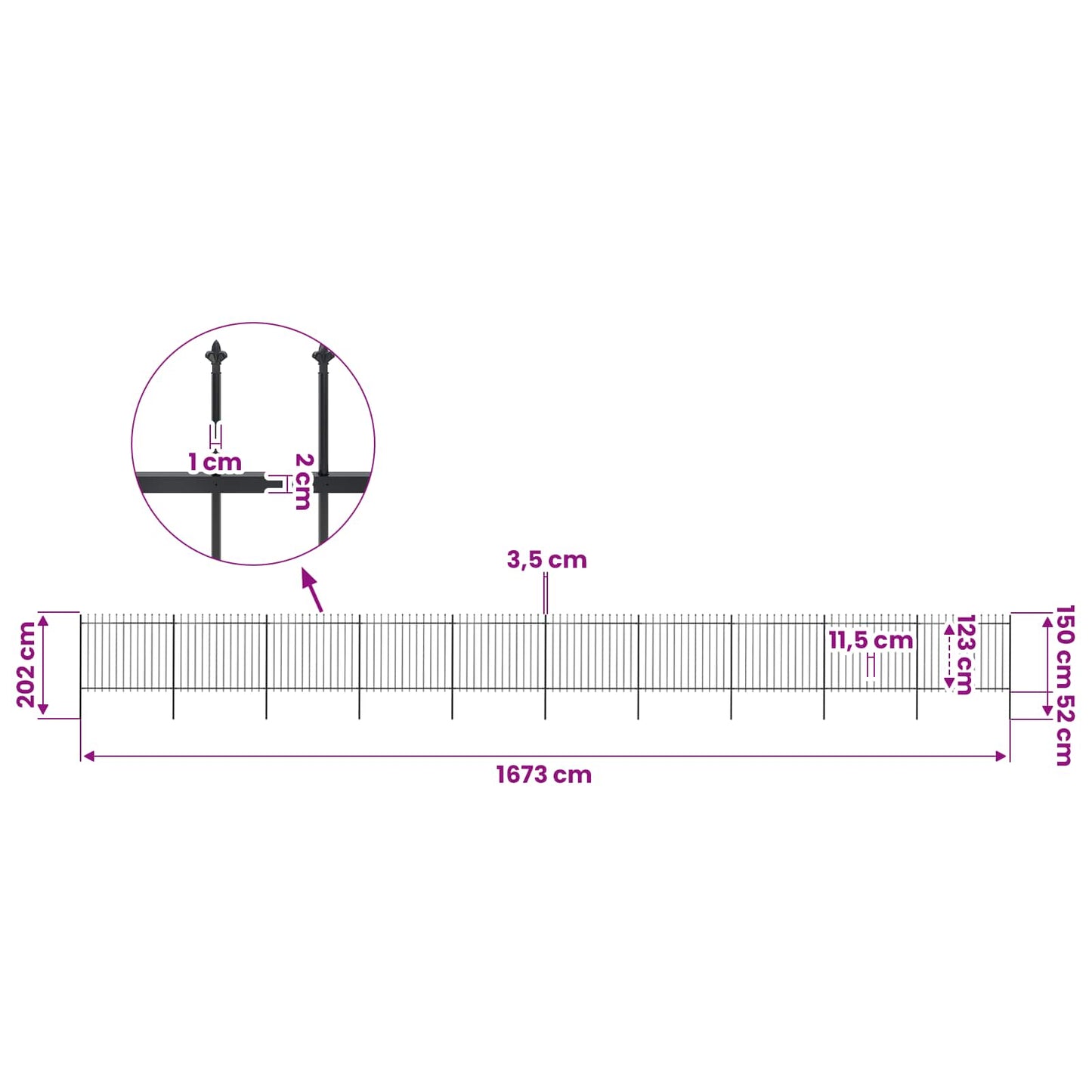 Garden Fence with Spear Top Steel 1673x150 cm Black