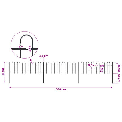 Garden Fence with Hoop Top Steel 504x60 cm Black