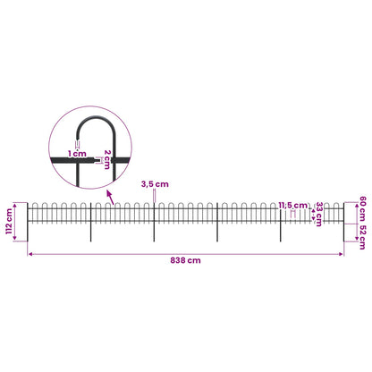 Garden Fence with Hoop Top Steel 838x60 cm Black