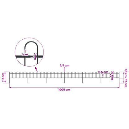 Garden Fence with Hoop Top Steel 1005x60 cm Black