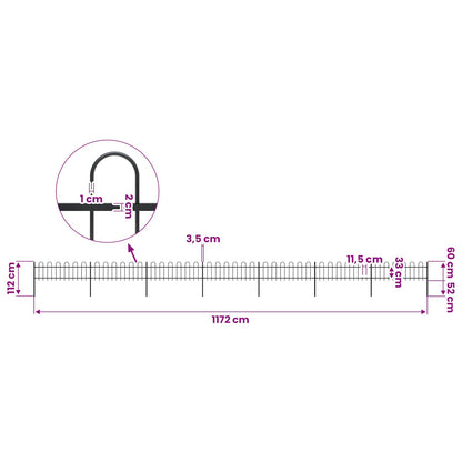 Garden Fence with Hoop Top Steel 1172x60 cm Black
