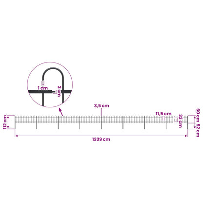 Garden Fence with Hoop Top Steel 1339x60 cm Black