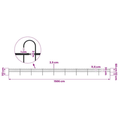 Garden Fence with Hoop Top Steel 1506x60 cm Black