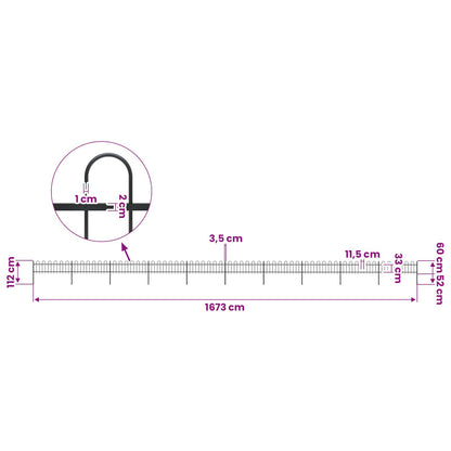 Garden Fence with Hoop Top Steel 1673x60 cm Black