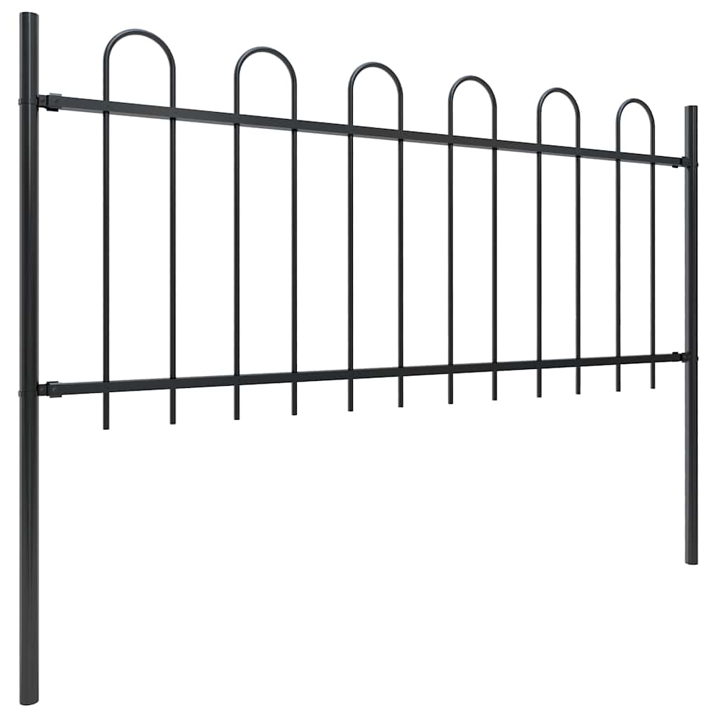 Garden Fence with Hoop Top Steel 337x80 cm Black