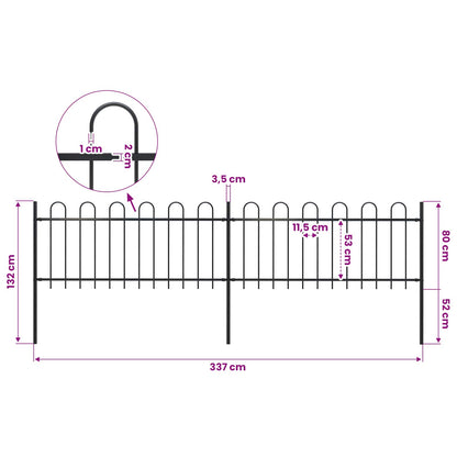 Garden Fence with Hoop Top Steel 337x80 cm Black