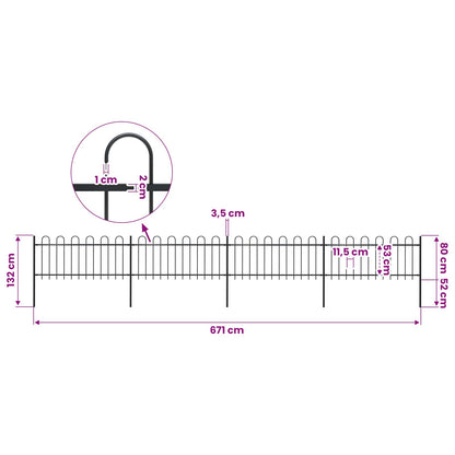 Garden Fence with Hoop Top Steel 671x80 cm Black