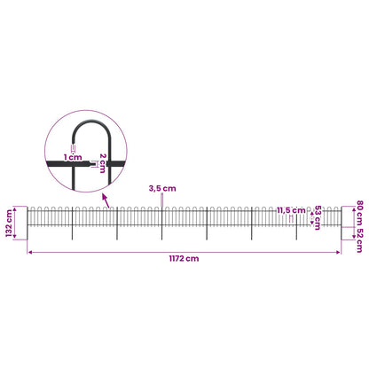 Garden Fence with Hoop Top Steel 1172x80 cm Black