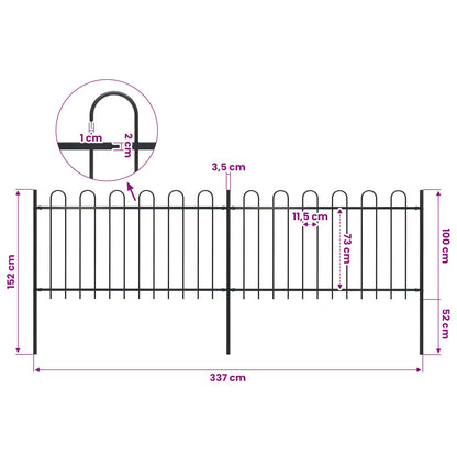 Garden Fence with Hoop Top Steel 337x100 cm Black