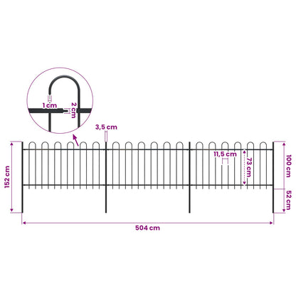 Garden Fence with Hoop Top Steel 504x100 cm Black