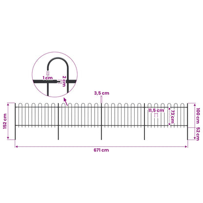 Garden Fence with Hoop Top Steel 671x100 cm Black