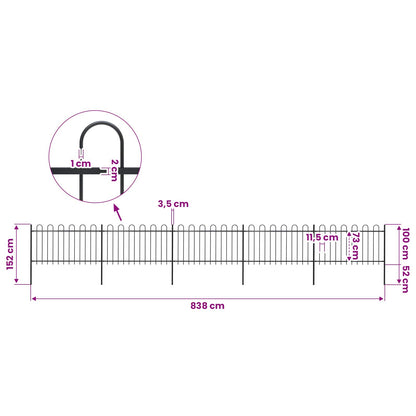 Garden Fence with Hoop Top Steel 838x100 cm Black