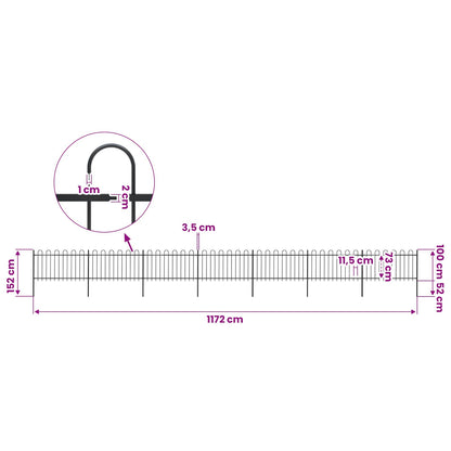 Garden Fence with Hoop Top Steel 1172x100 cm Black