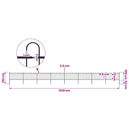 Garden Fence with Hoop Top Steel 1339x100 cm Black