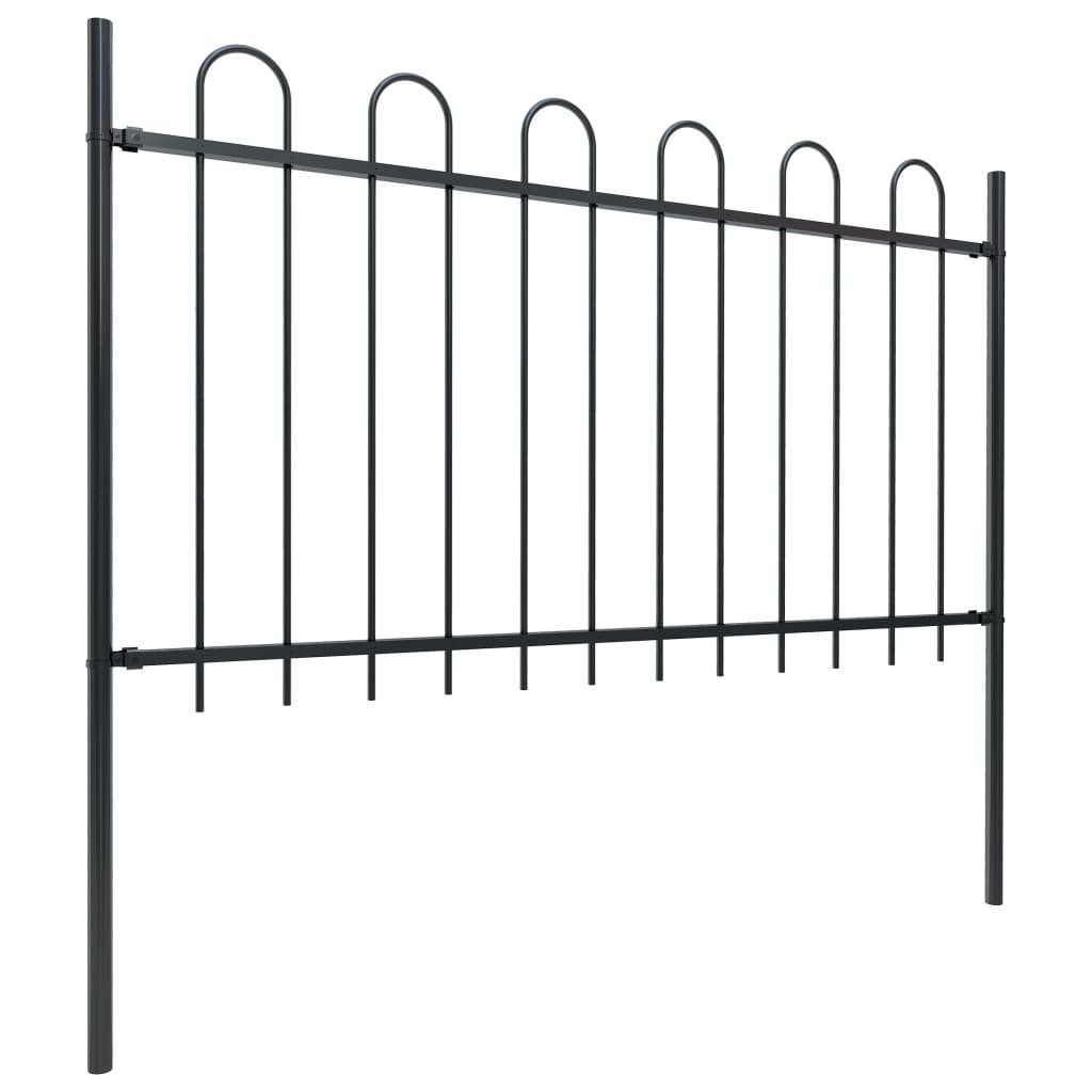 Garden Fence with Hoop Top Steel 1603.5x100 cm Black