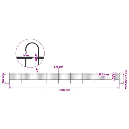 Garden Fence with Hoop Top Steel 1506x100 cm Black