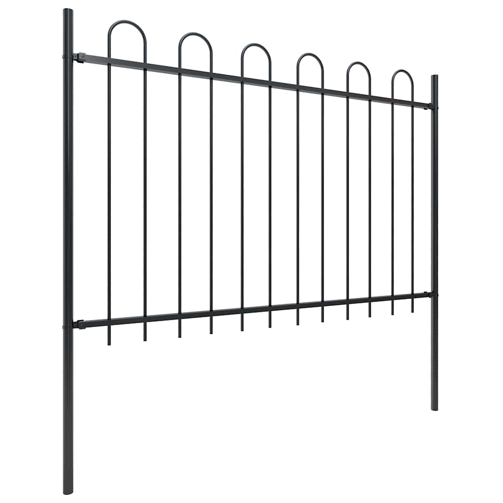 Garden Fence with Hoop Top Steel 337x120 cm Black