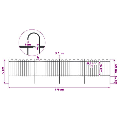 Garden Fence with Hoop Top Steel 671x120 cm Black